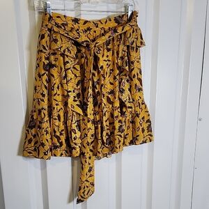 Ulla Johnson Zea Ruffle Mini Skirt Mustard Floral A-Line Size 8 Silk Blend Lined